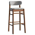 Modern Wooden Bar Stool with Fabric Padded Seat and Sleek Backrest Design