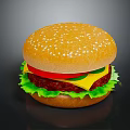 Delicious Juicy Hamburger With Sesame Seed Bun Fresh Lettuce Tomato Cheese And Patty