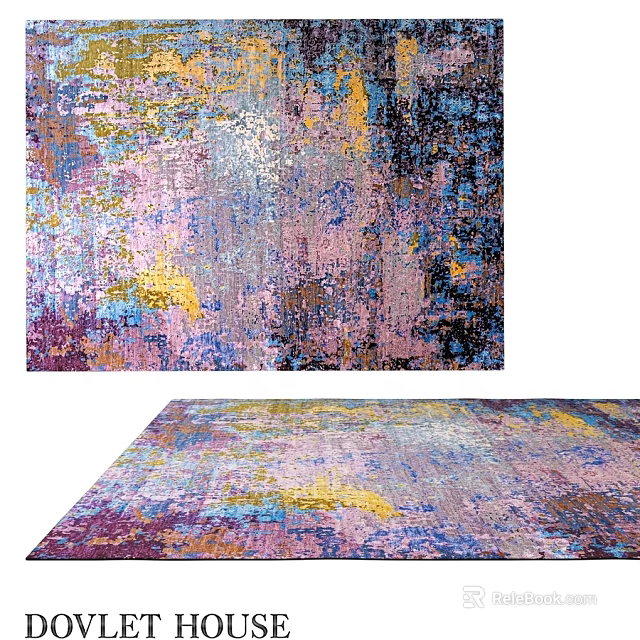 Colorful Abstract Square Rug With Vibrant Purple Blue Yellow Hues 3d model 