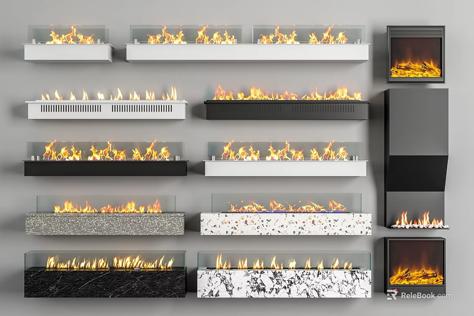 Modern Fireplaces With Various Designs Materials And Styles For Home Decor 3d model 