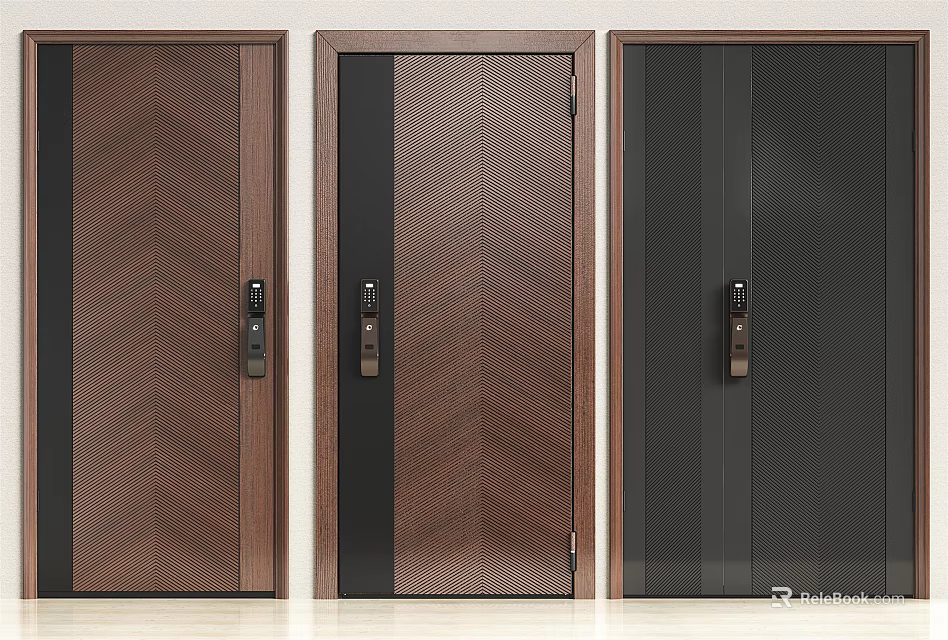 Modern Security Doors With Textured Surfaces Secure Locks And Three Designs For Home Safety 3d model 