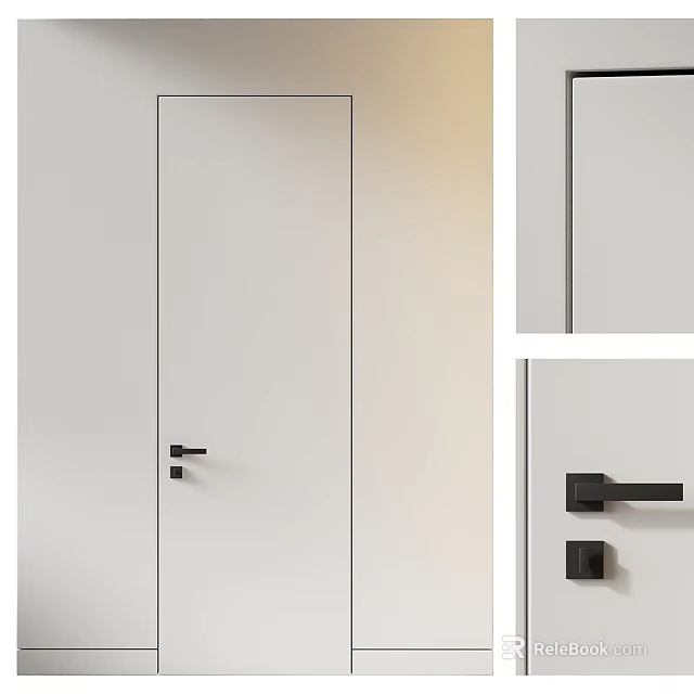 White Modern Hinged Door Design With Sleek Black Handle For Interior Space 3d model 