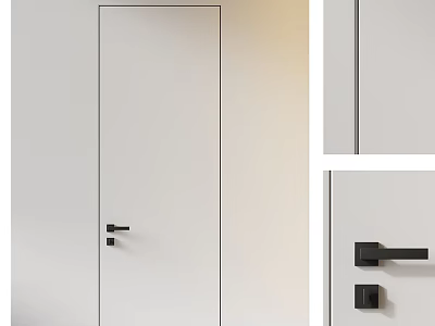 White Modern Hinged Door Design With Sleek Black Handle For Interior Space 3d model