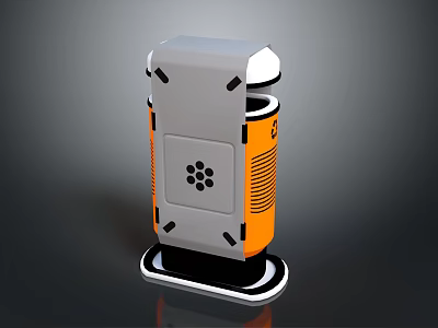 Public Waste Disposal Facility With Gray And Orange Body Hexagonal Pattern And Stable Base 3d model