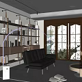 Modern living room sofa combination floor lamp bookcase 3d model