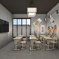 School Dining Area With Long Wooden Tables And Wooden Chairs In Open Space
