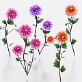 Colorful Pink Purple And Orange Flowers With Green Leaves And Stems