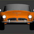 Orange Vintage Sports Car With Convertible Top Sleek Body Black Wheels And Shiny Reflection