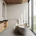 Modern Bathroom With Freestanding Tub And Scenic View