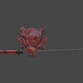 3D Dragon Head With Samurai Sword On Red Background Featuring Intricate Design And Red Eyes