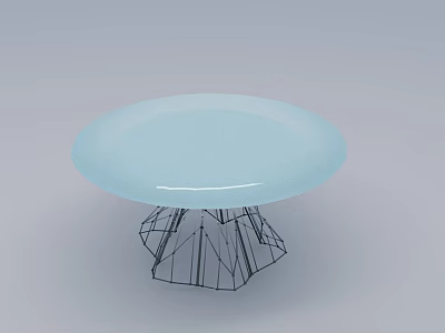 Light Blue Round Top Stool With Modern Black Geometric Line Base Design 3d model