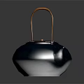 Silver Teapot with Copper Handle and Perforated Texture on Black Background with Clear Reflection 3d model