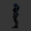 Blue Futuristic Mech Robot With Metallic Armor And Glowing Chest Light