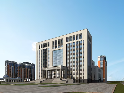 Modern Office Building Exterior With Glass Facade Stone Design And Front Plaza 3d model