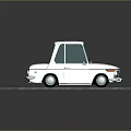 Vintage White Small Car With Retro Design On Checkerboard Floor