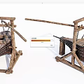 Ancient Wooden Siege Weapons With Medieval Catapult Design And Metal Straps