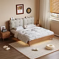 Cozy Double Bed With Tufted Headboard Bedside Tables And Decorative Paintings In Bedroom