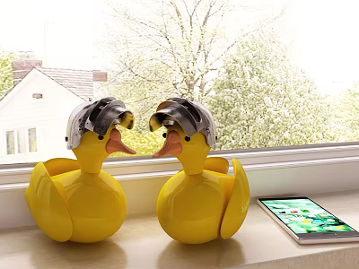 Modern ornaments small yellow duck three helmet ornaments 3d model