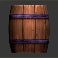 Wooden Barrel With Purple Hoop Bands And Visible Natural Wood Grain Texture