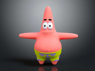 Patrick Star Pink Starfish Cartoon Character With Big Eyes Green Shorts Open Arms 3d model