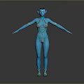 Blue Skinned Fantasy Character As Mythical Creature With Ornamental Outfit Green Shoes And Arm Decorations