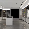 Modern Home Furnishing Store Interior With Display Shelves Central White Counter And Product Displays