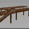 Elevated Wooden Roadside Pedestrian Facility with Platform Railing Stairs and Columns