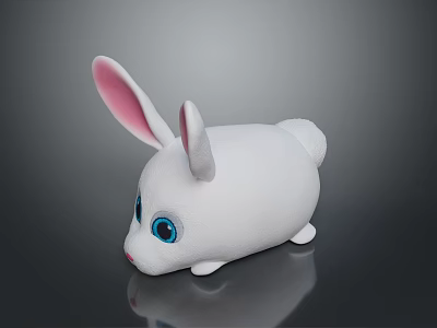 Adorable White Rabbit Plush Toy With Pink Ears And Blue Eyes 3d model