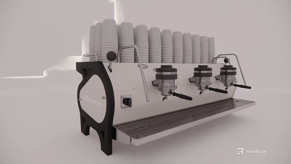 Café Coffee Station With Professional Espresso Machine And Stacked White Disposable Cups 3d model 