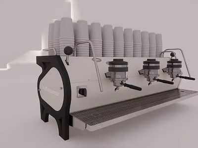 Café Coffee Station With Professional Espresso Machine And Stacked White Disposable Cups 3d model