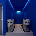 Modern Hair Salon Interior Design With Blue And White Decor Barber Chairs And Wall Mirrors