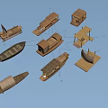 Various Traditional Wooden Boats With Unique Designs Floating On Calm Water