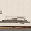 Minimalist Japanese Bedroom Interior Design With Wooden Bed Beige Decor And Green Plant
