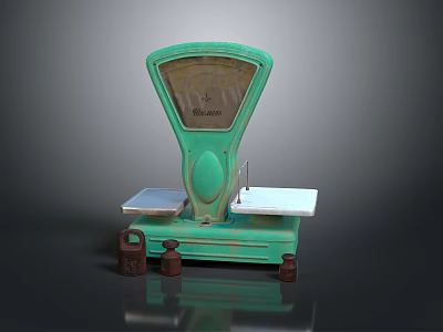 Vintage Green Platform Scale With Metal Weights On Dark Surface 3d model