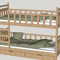 Wooden Bunk Bed With Safety Rails Green Mattresses And Storage Drawers