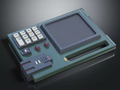Green Portable Electronic Device With LCD Display Screen Numeric Keypad And Control Knobs 3d model