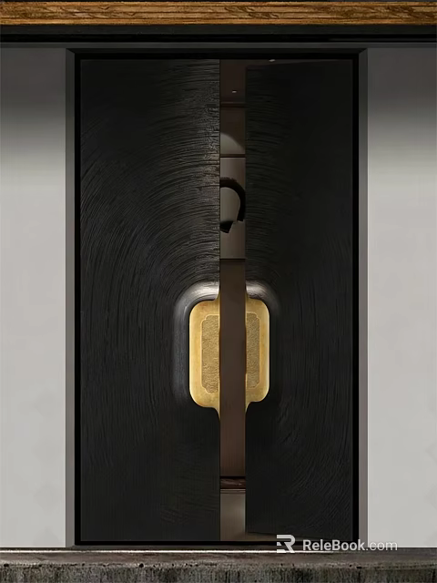 Black Double Doors With Textured Surface And Gold Accent Handle In Modern Design 3d model 