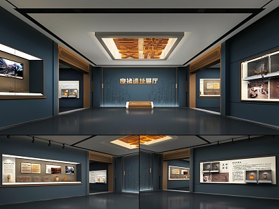 New Chinese-style Museum Display Cabinet Cultural Museum Ancient Site Historical Cultural Relics Communication Cabinet Porcelain Preface Hall Ancient Exhibition Hall Archaeological Excavation Ceramics 3d model