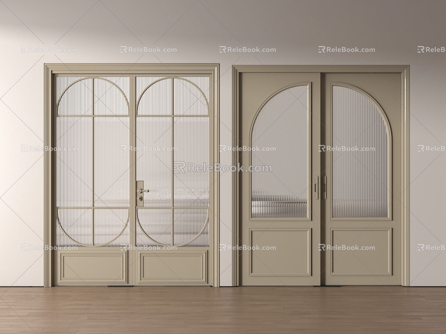 French glass double door sliding door kitchen and bathroom door 3d model