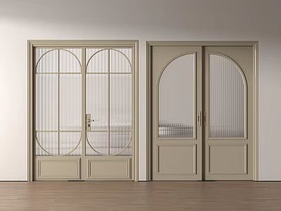 Modern Classic Double Doors Design With Arched Glass Panels And Beige Finish In Home Interior 3d model