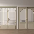 Modern Classic Double Doors Design With Arched Glass Panels And Beige Finish In Home Interior
