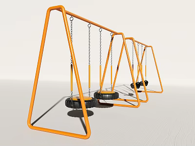 Outdoor Playground Equipment With Orange Frame And Multiple Hanging Tire Swings 3d model