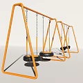 Outdoor Playground Equipment With Orange Frame And Multiple Hanging Tire Swings