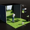 Indoor Golf Fitness Training Area With Green Turf Swing Practice Screen Equipment