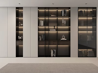 Elegant Modern Bookcase Design With Open Shelves LED Lighting And Decorative Pieces 3d model