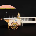 Ice Cream Cart With Colorful Umbrella And Ice Cream Cones