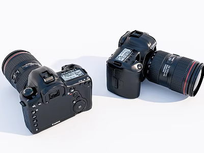 Two Black Digital DSLR Cameras With Lenses On White Background 3d model