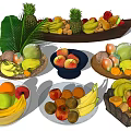 Ceramic Tableware Display Bowls Plates Filled With Fresh Fruits Bananas Apples Pineapples
