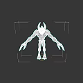 Horned Dark Creature with Slender Body Long Limbs and Orange Chest Against Dark Background