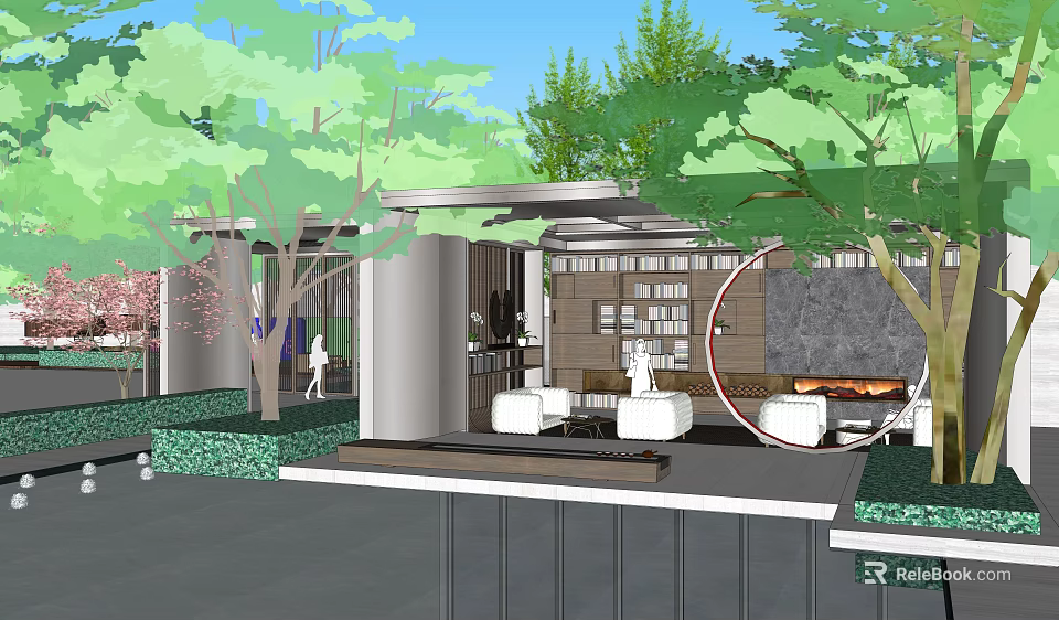 Modern Garden Landscape Design With Seating Area Greenery And Architectural Elements 3d model 